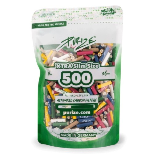 sachet de 500 filtres à charbon actif Purize Xtra Slim multicolores