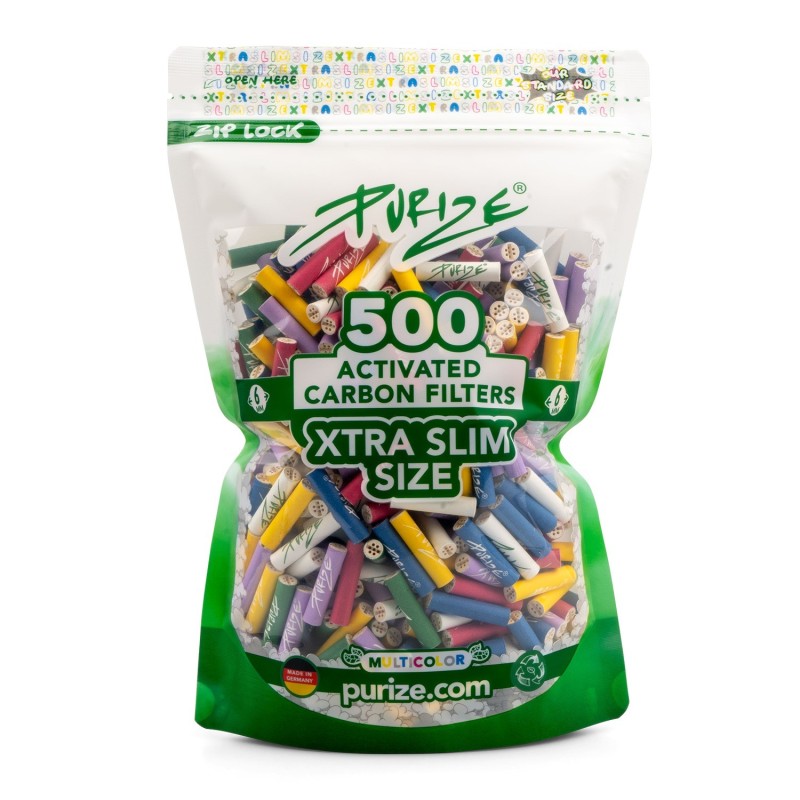 Purize filtres charbon actif XTRA Slim 6 mm sachet de 500 multicolores