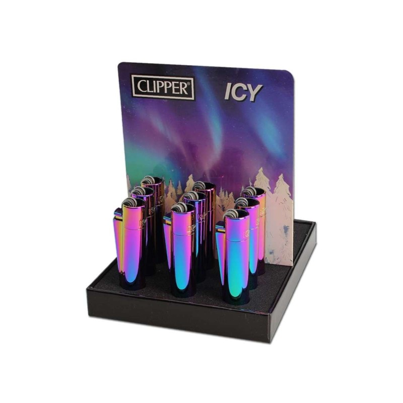 briquet Clipper en métal finition givrée avec son coffret