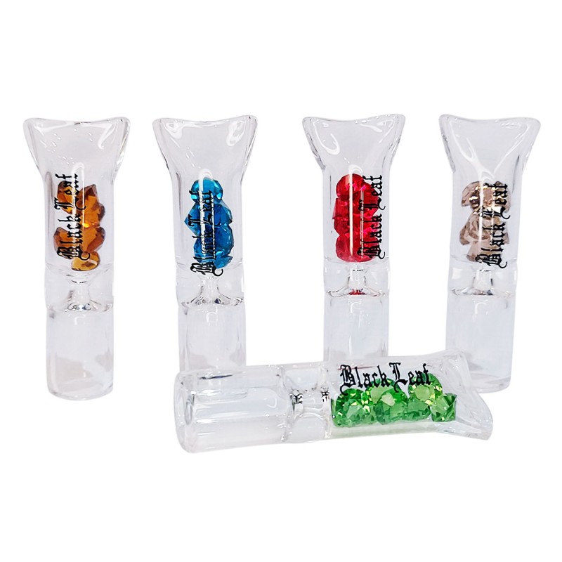 embouts buccaux en verre Black Leaf ornés de strass