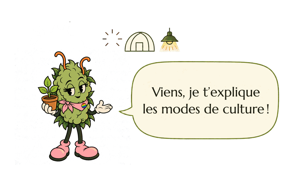 Miss Bud tient un plant en pot : viens, je t'explique les modes de culture